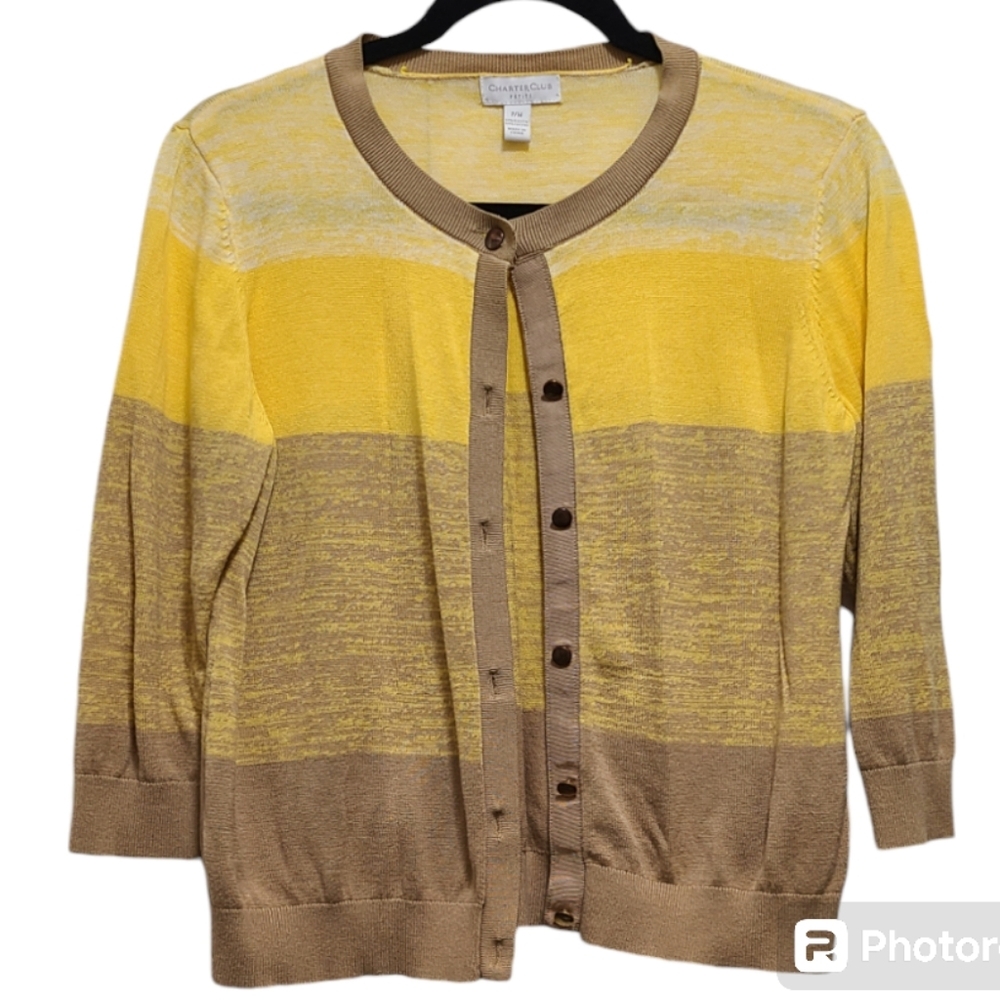 Charter club petite M striped colorblock sunshine yellow & tan Cardigan